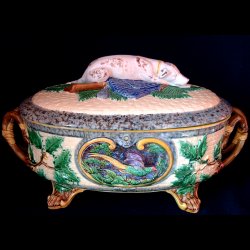 minton gun dog majolica tureen