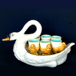 french majolica swan egg cup holder