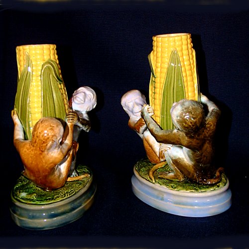 brownfield majolica monkey vases