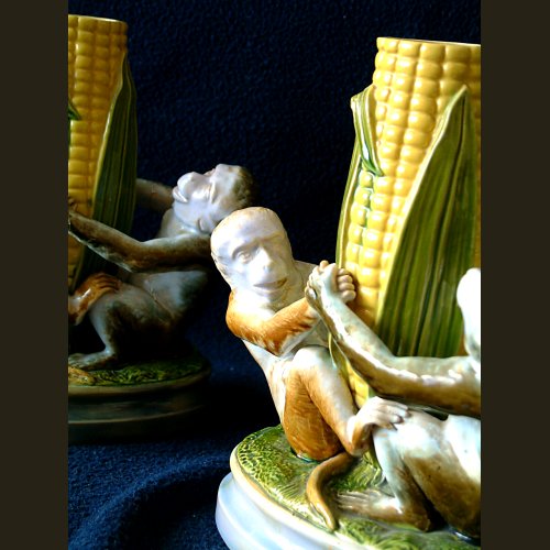 brownfield majolica monkey vases