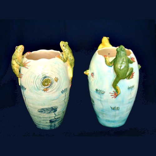 delphin massier majolica frog vases