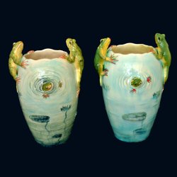 Delphin massier majolica frog vases